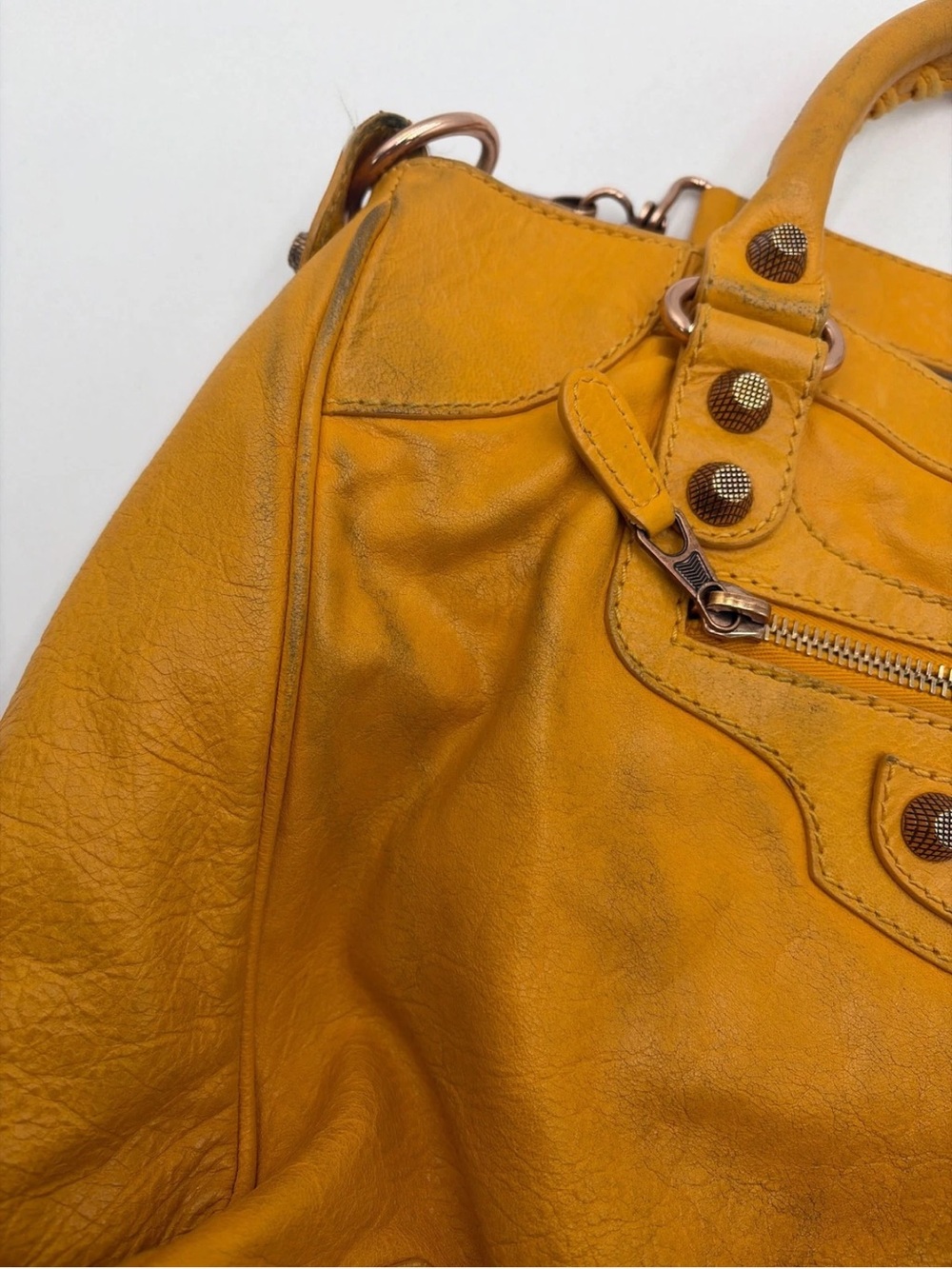 Balenciaga Yellow Leather Shoulder Tote with Zip Pocket - Picture 8 of 12